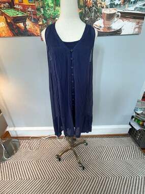 Elizabeth & James Navy Blue Sleeveless Mini Dress with Silk Overlay size XS